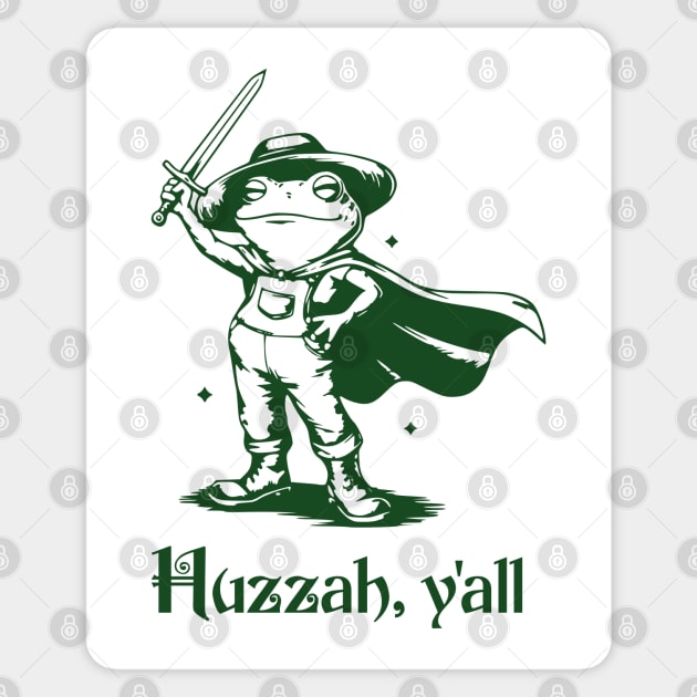 Funny Frog in Overalls Cheering Huzzah, Y'all! vintage retro design Sticker by Luxinda